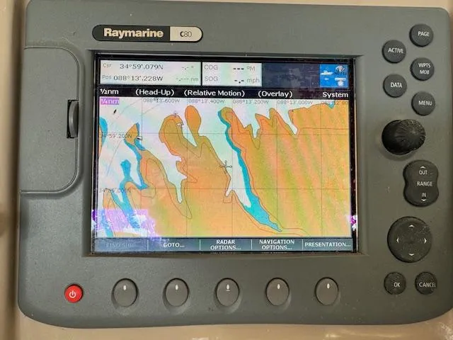 Slide: The Image of Raymarine C80 marine GPS display on a 2005 Sea Ray 360 Sundancer boat. - 21