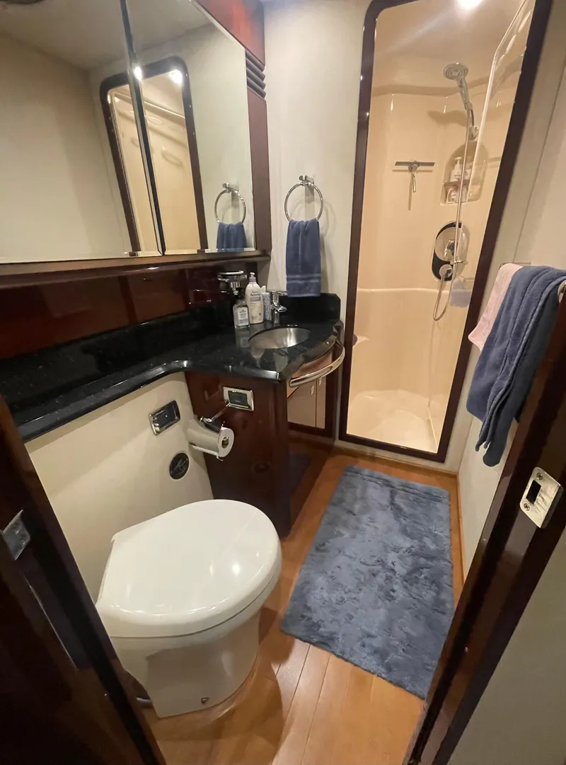Slide: The Image of Luxurious bathroom in 2009 Sea Ray 580 Sedan Bridge yacht with modern fixtures. - 45