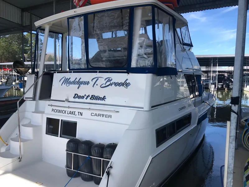 Slide: The Image of 1996 Carver 355 Aft Cabin yacht docked at Pickwick Lake, TN. - 6