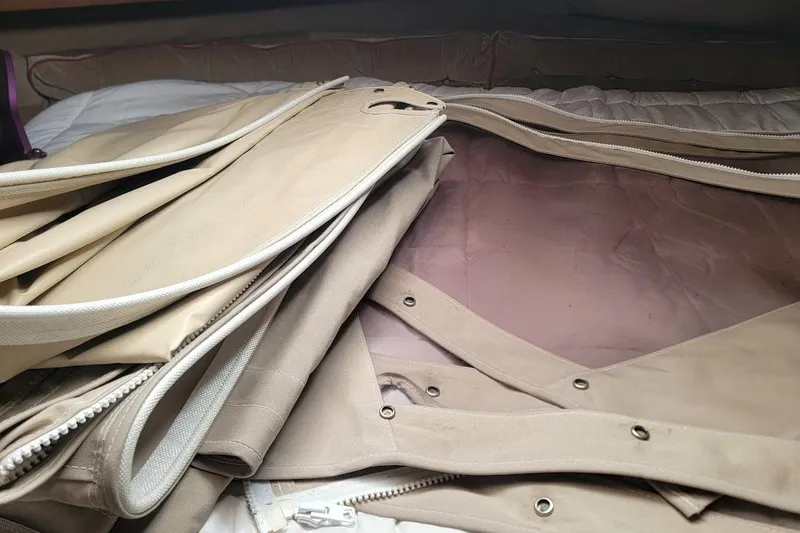 Slide: The Image of Beige canvas covers with zippers for 1988 Regal Commodore 360 boat interior. - 32