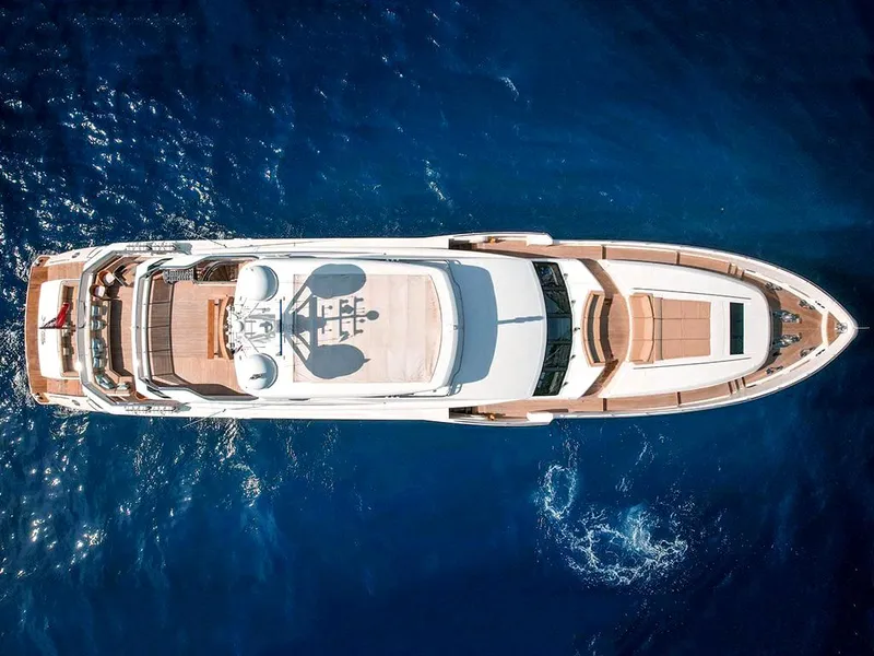 Slide: The Image of Overhead view of 2026 33rd Strike Group model1123 yacht on deep blue water. - 3