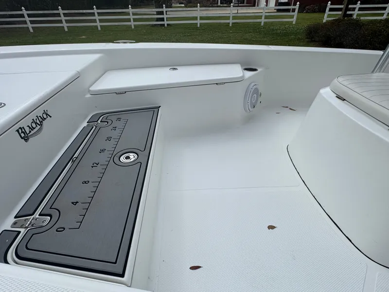 Slide: The Image of Deck of 2011 BlackJack 224 boat with storage and measurement panel. - 25