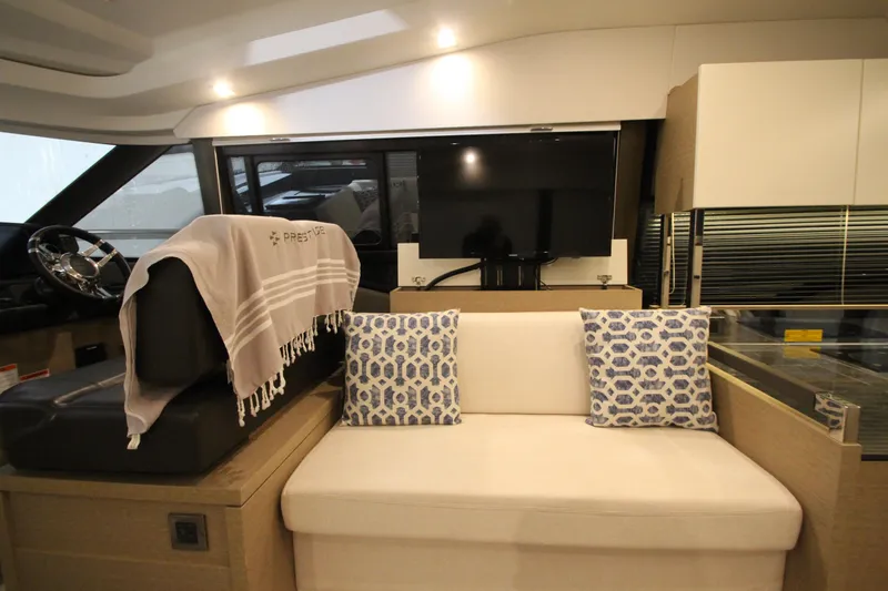 Slide: The Image of Luxurious interior of a 2019 Prestige 460S yacht with modern seating and decor. - 45