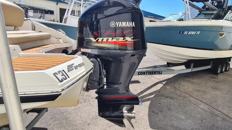 Slide: The Image of 2018 Crownline Eclipse E24 XS with Yamaha VMAX outboard engine on trailer. - 24