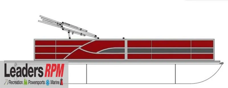 Slide: The Image of 2025 Bentley Pontoons 200 CRUISE, side view, red and gray design, Leaders RPM logo. - 37