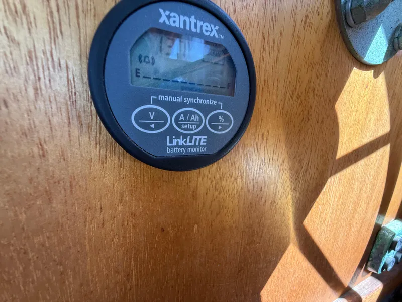 Slide: The Image of Xantrex LinkLITE battery monitor on 1983 Californian 34 boat interior. - 36