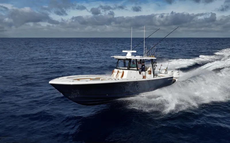 The Image of 2025 Regulator 35 boat cruising on open ocean under cloudy sky. - 0