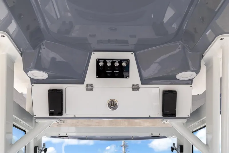 Slide: The Image of 2026 Sea Fox 288 Commander boat console with speakers and control panel. - 15