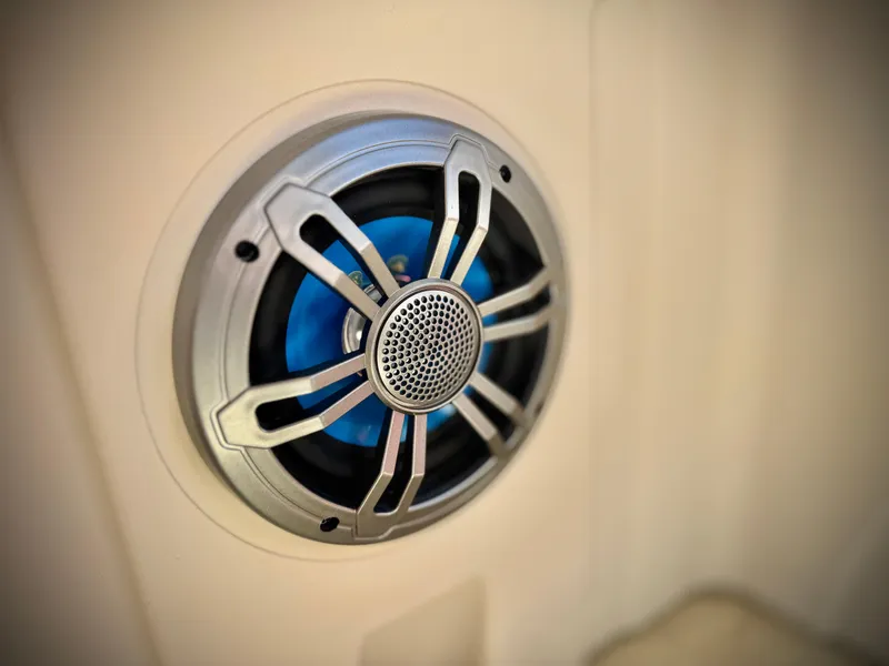 Slide: The Image of Close-up of a 2023 Lexington 321 CRUISE speaker with a blue accent. - 24