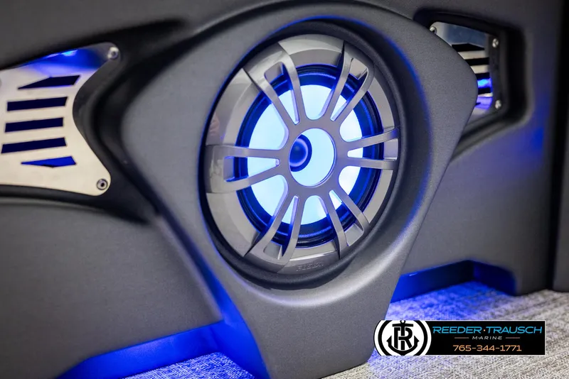 Slide: The Image of Close-up of illuminated speaker in 2025 Avalon LSZ Entertainer boat interior. - 42