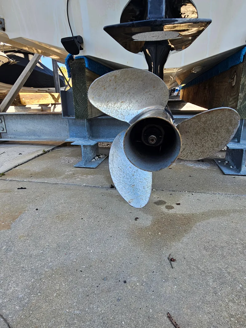 Slide: The Image of Propeller of a 2012 Boston Whaler 210 Montauk on a trailer. - 15