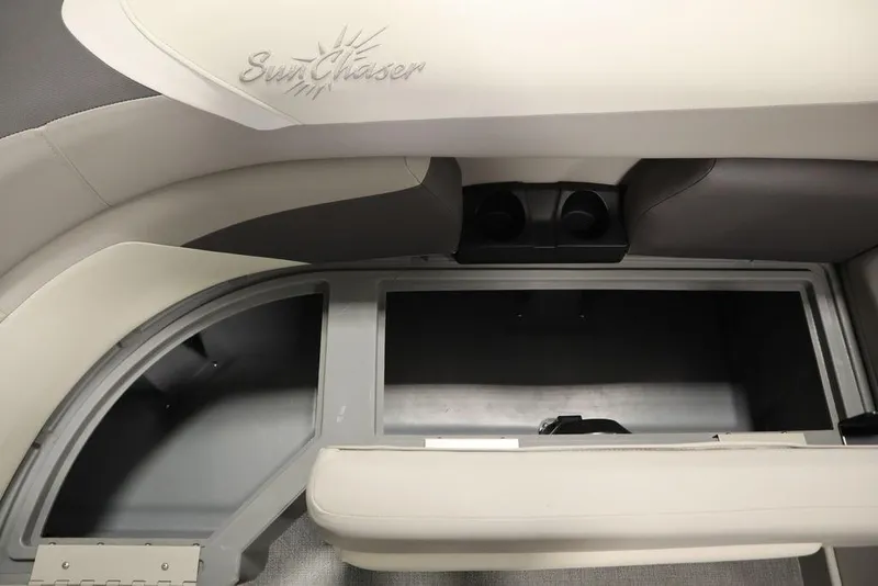 Slide: The Image of Interior storage compartment of 2021 SunChaser 23 SBX Eclipse Tri-Toon boat. - 15