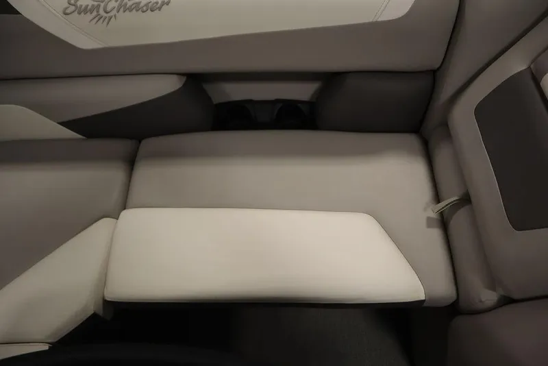 Slide: The Image of 2021 SunChaser 23 SBX Eclipse Tri-Toon interior seating, featuring beige and gray upholstery. - 38