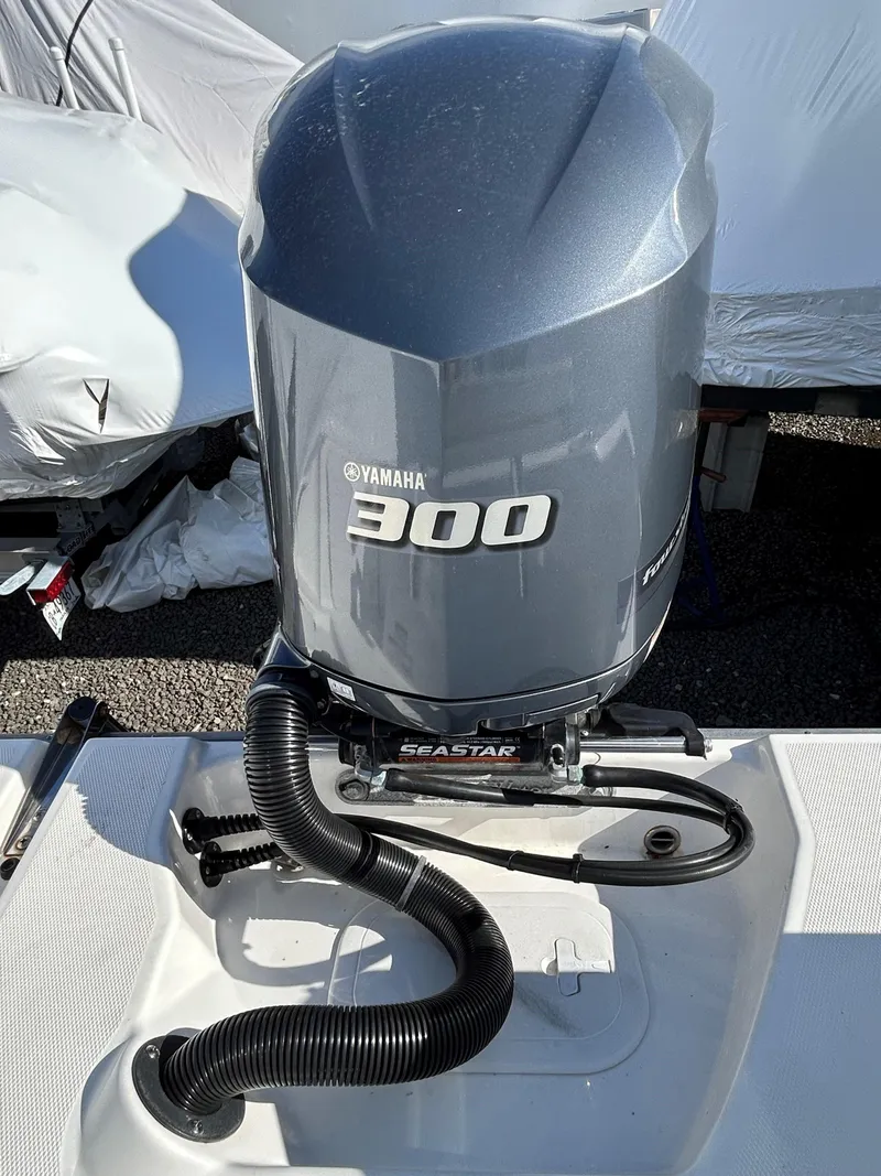 Slide: The Image of Yamaha 300 outboard motor on 2020 Edgewater 348 CX boat. - 21