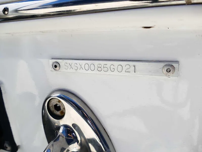 Slide: The Image of 2021 Sea Hunt Gamefish 27 boat identification plate and hardware detail. - 49