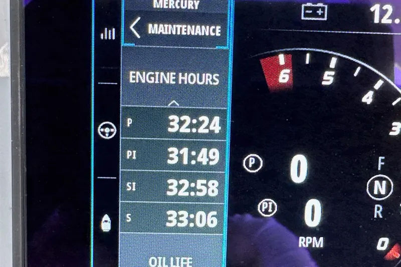Slide: The Image of Dashboard display of 2024 Blackfin 400 CC showing engine hours and RPM. - 55