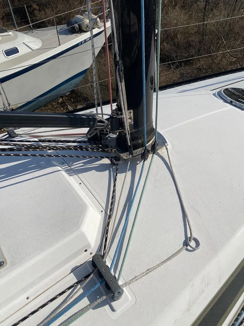 Slide: The Image of Close-up of 2013 Tartan 101 sailboat deck with rigging details. - 10