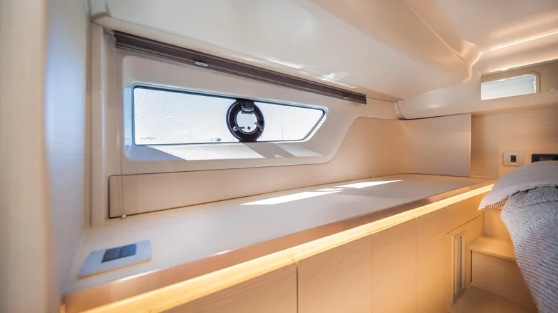 Slide: The Image of Modern interior of 2025 YOT 36 yacht with sleek design and natural lighting. - 42