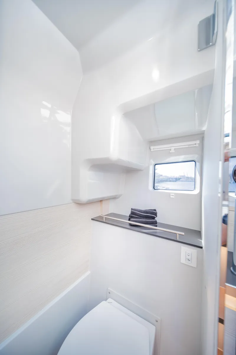 Slide: The Image of Modern bathroom interior in 2025 YOT 36 yacht, featuring sleek design and compact functionality. - 45