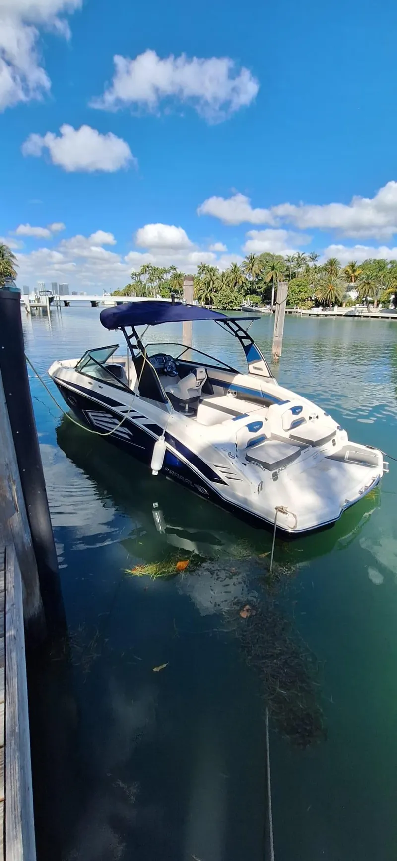Slide: The Image of 2018 Chaparral Vortex 243 VRX boat docked on a sunny day with clear blue skies. - 8