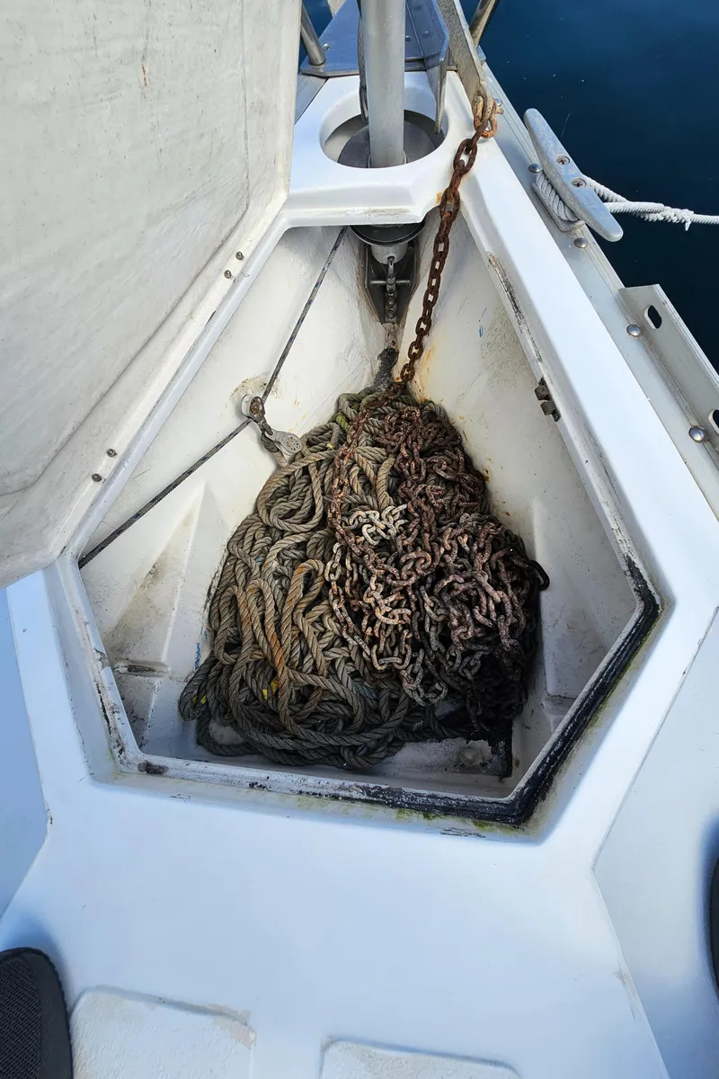 Slide: The Image of Anchor locker of a 1988 Hunter Legend 35 sailboat. - 16