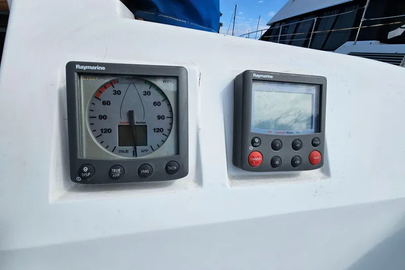 Slide: The Image of Raymarine instruments on a 1988 Hunter Legend 35 sailboat. - 23