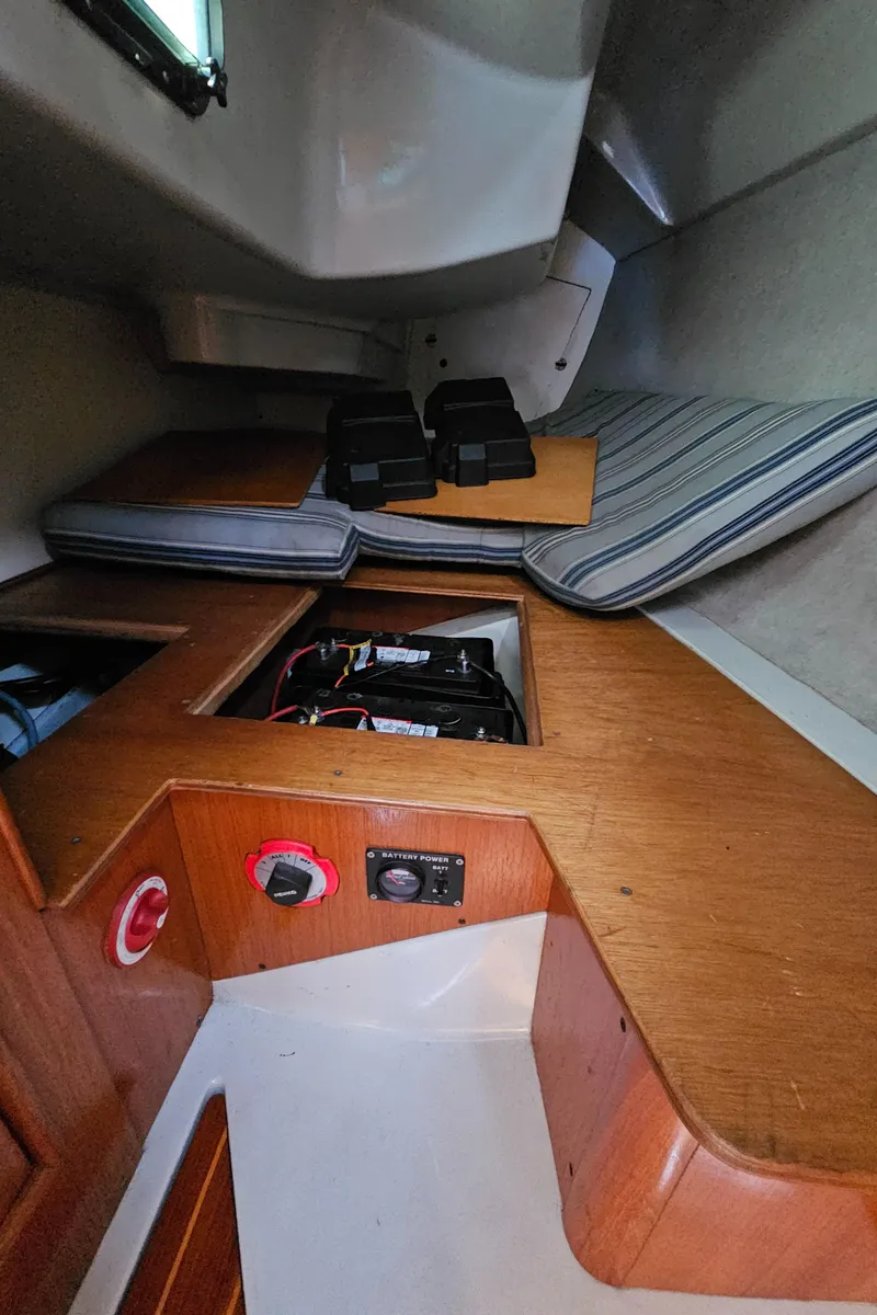 Slide: The Image of Interior of a 1988 Hunter Legend 35 yacht with wood finish. - 45