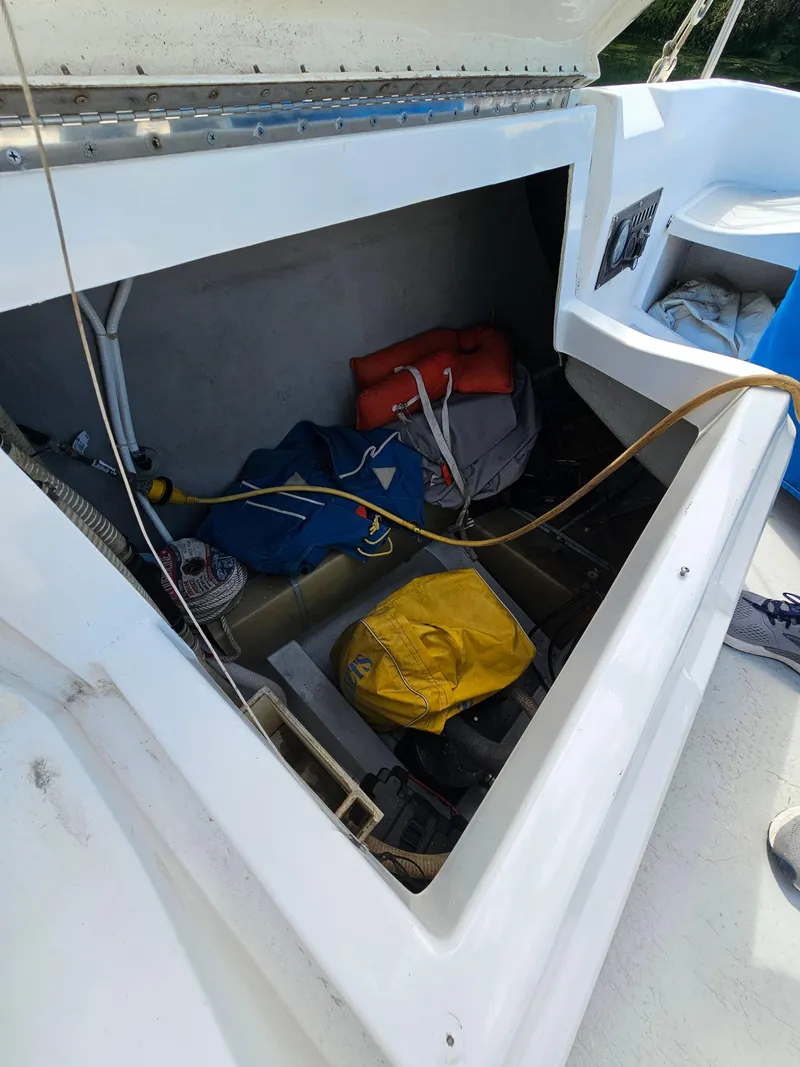Slide: The Image of Storage compartment of a 1988 Hunter Legend 35 sailboat. - 8
