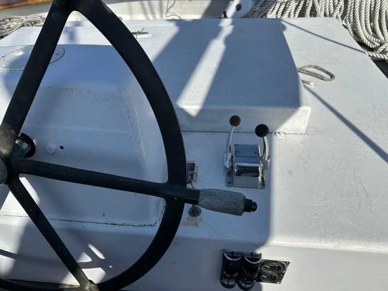 Slide: The Image of Steering wheel and controls on 2006 Schooner HARRIS and BISHOP deck. - 34