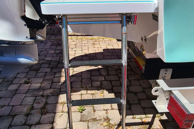 Slide: The Image of Stainless steel ladder on 2025 Custom Core 38 Center Console boat. - 27