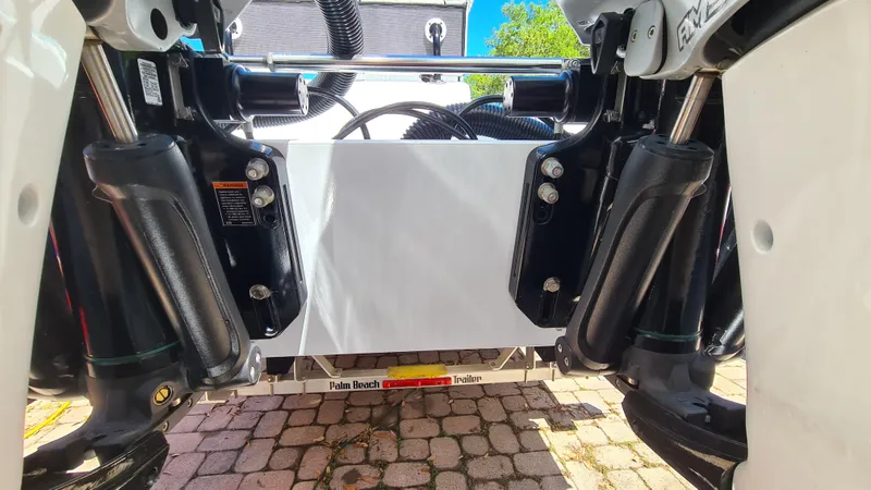 Slide: The Image of 2025 Custom Core 38 Center Console boat engine components, close-up view. - 29