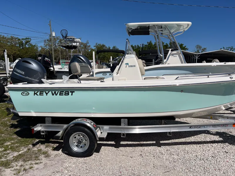 Slide: The Image of 2025 Key West 1720 Center Console boat on trailer, side view. - 3