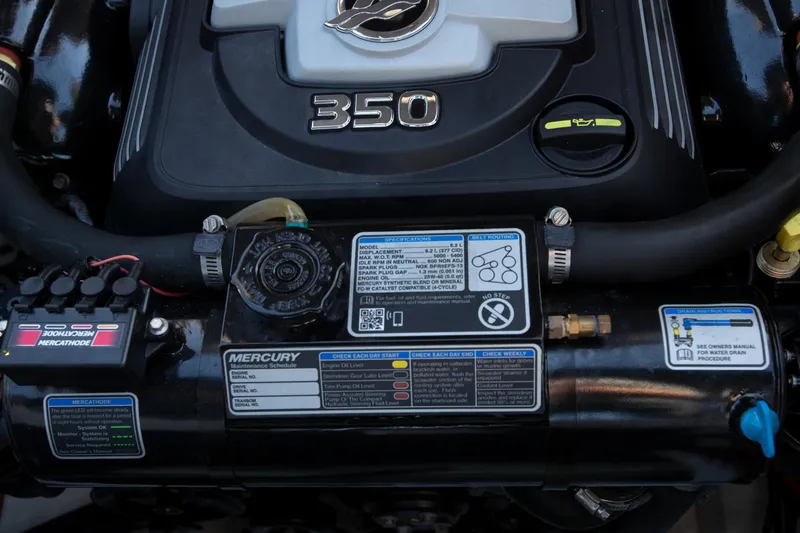 Slide: The Image of Engine of 2020 Sea Ray SLX 250 boat, featuring Mercury 350 horsepower. - 40