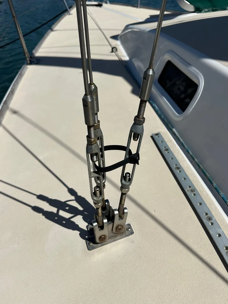 Slide: The Image of Close-up of rigging on a 1996 J Boats J/120 sailboat deck. - 13