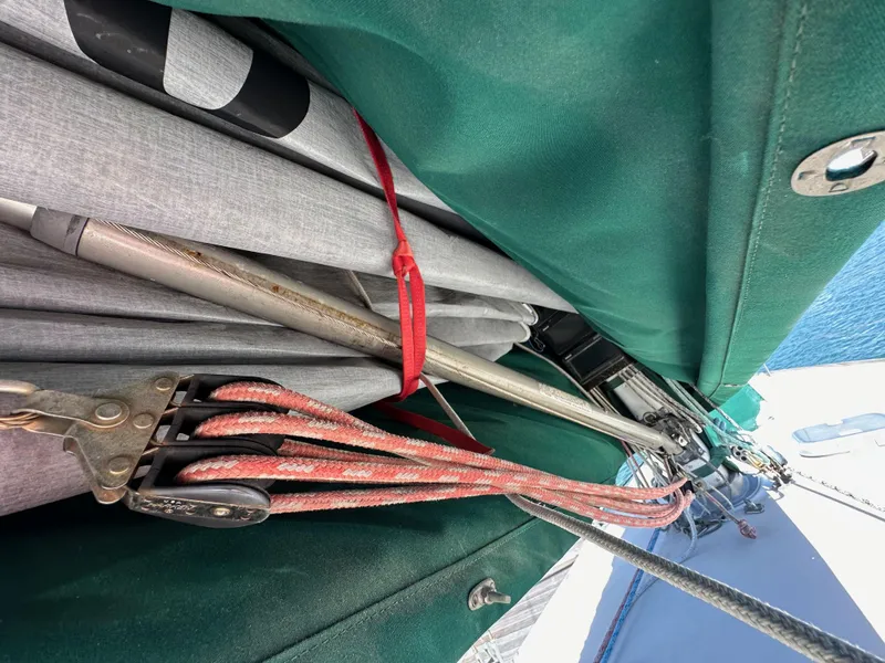 Slide: The Image of Close-up of 1996 J Boats J/120 sailboat rigging and sail details. - 25