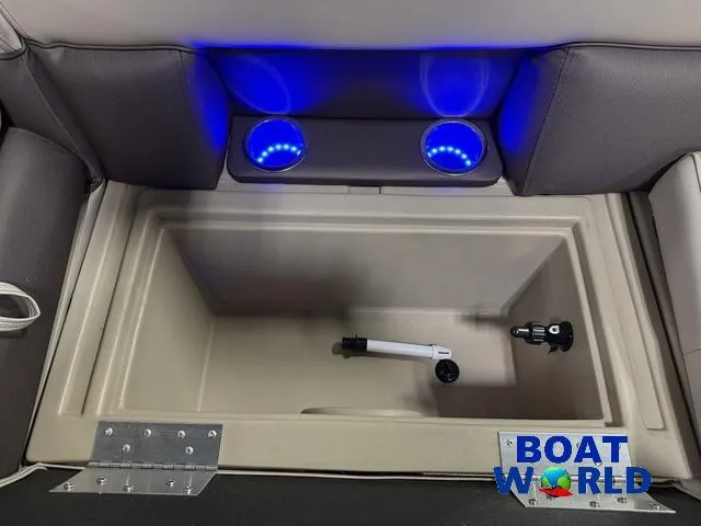Slide: The Image of Interior of 2025 Bentley Pontoons Legacy 223 Tritoon with illuminated cup holders. - 34
