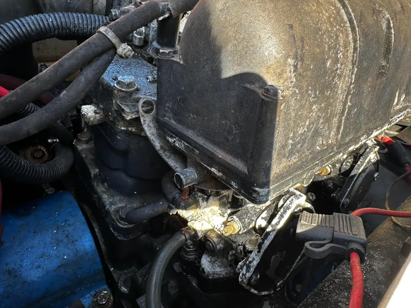 Slide: The Image of 1991 Yamaha WaveRunner Super Jet engine close-up with visible components and wiring. - 14