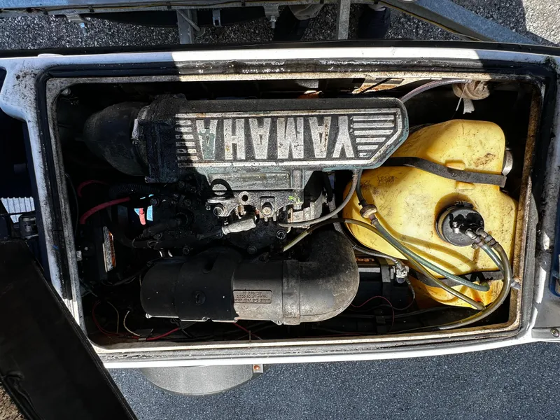 Slide: The Image of 1991 Yamaha WaveRunner Super Jet engine compartment with visible components and fuel tank. - 8