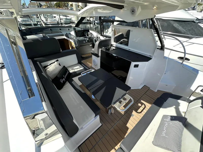 Slide: The Image of 2023 Bavaria SR36 yacht interior with sleek seating and modern design. - 34