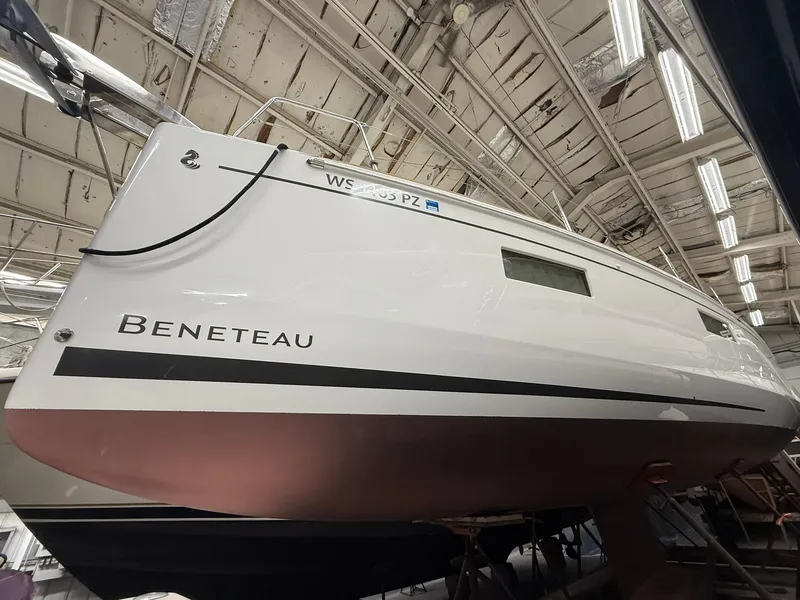 Slide: The Image of 2017 Beneteau Oceanis 38.1 sailboat in indoor storage facility. - 47