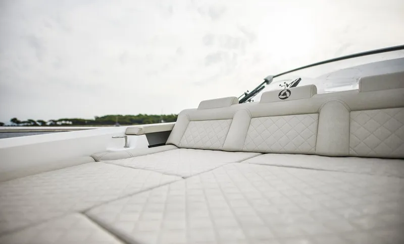 Slide: The Image of Luxurious seating on 2025 Skamander Sorrento boat with quilted upholstery. - 14