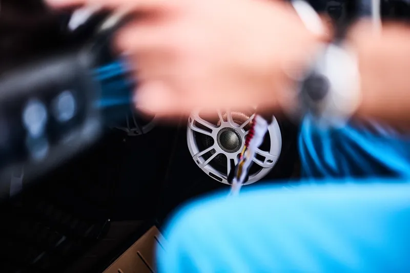 Slide: The Image of Close-up of a Skamander Sorrento 2025 interior with blurred motion, focusing on steering wheel. - 32