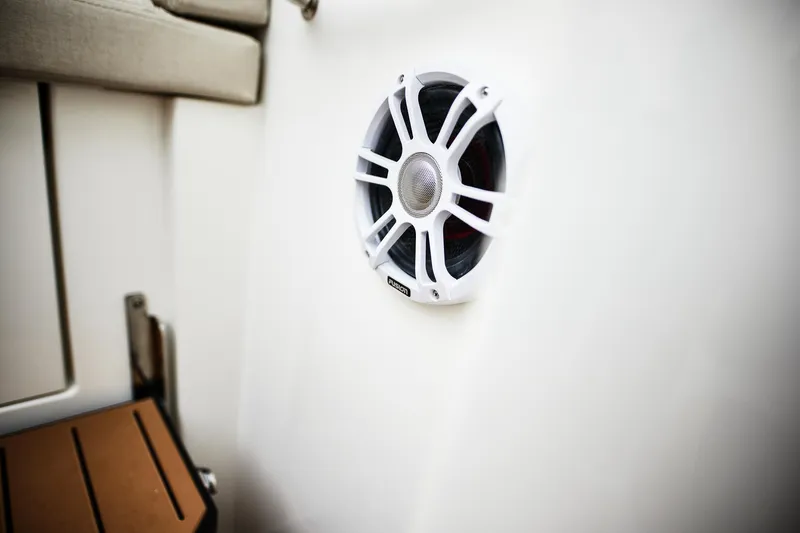 Slide: The Image of Speaker on Skamander Sorrento 2025 boat interior, featuring sleek white design. - 46