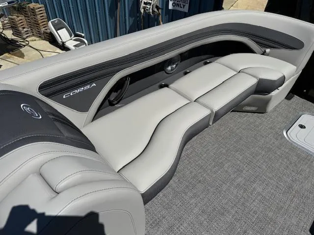 Slide: The Image of 2025 Barletta CORSA 25MA boat interior with sleek, modern seating and elegant design. - 19