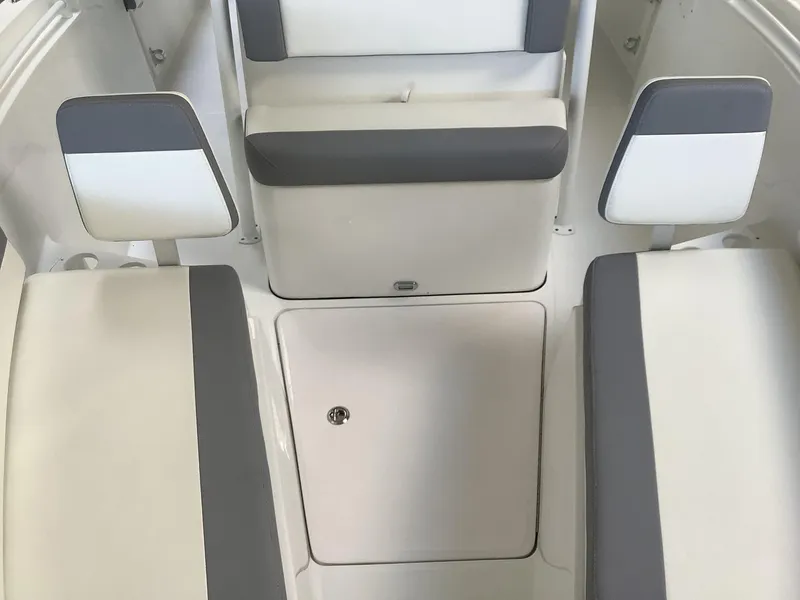 Slide: The Image of 2025 Release 210RX Center Console interior with gray and white seating. - 20