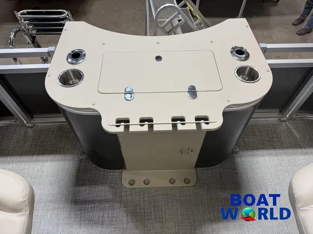 Slide: The Image of 2025 Tahoe Sport 2385 Rear Fish boat console with cup holders and storage. - 21