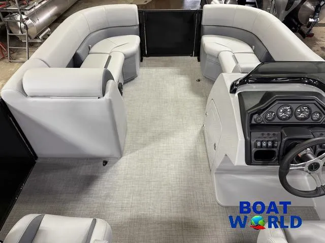 Slide: The Image of 2025 Bentley Pontoons Legacy 220 Swingback interior with Honda 4-Stroke EFI engine. - 27