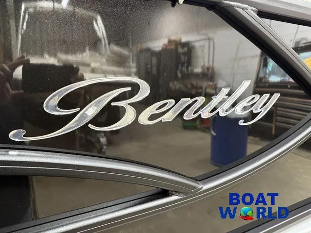 Slide: The Image of 2025 Bentley Pontoons Legacy 220 Swingback logo with Honda 4-Stroke EFI engine branding. - 36