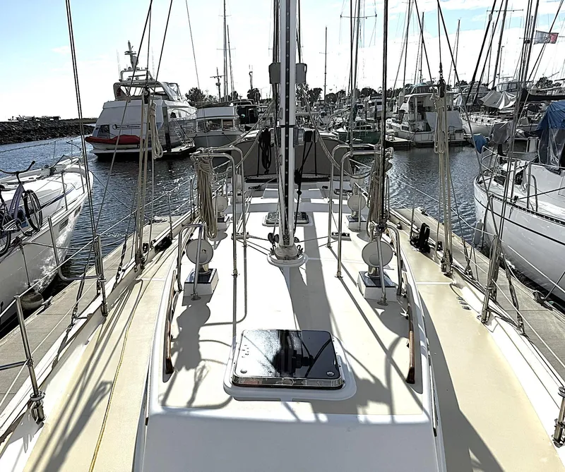 Slide: The Image of Sailboat deck view of 2000 Cabo Rico Pearl Edition Anniversary Special in marina. - 42
