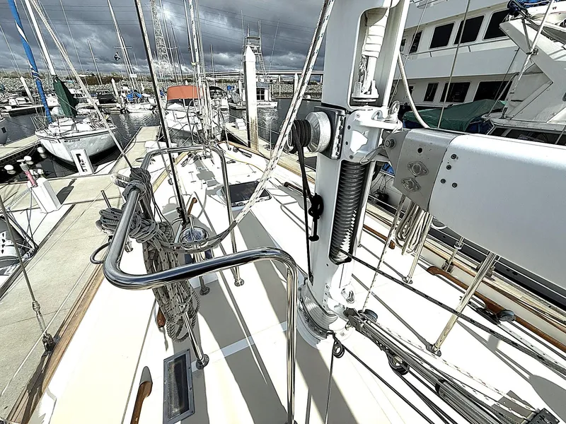 Slide: The Image of Sailboat deck view of 2000 Cabo Rico Pearl Edition Anniversary Special in marina. - 49